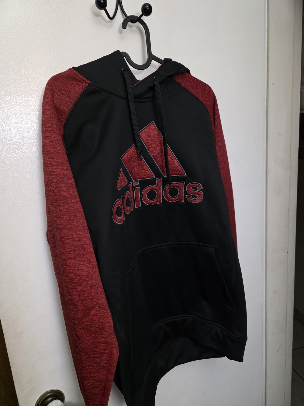 adidas Black & Red Logo Raglan Pullover Hoodie